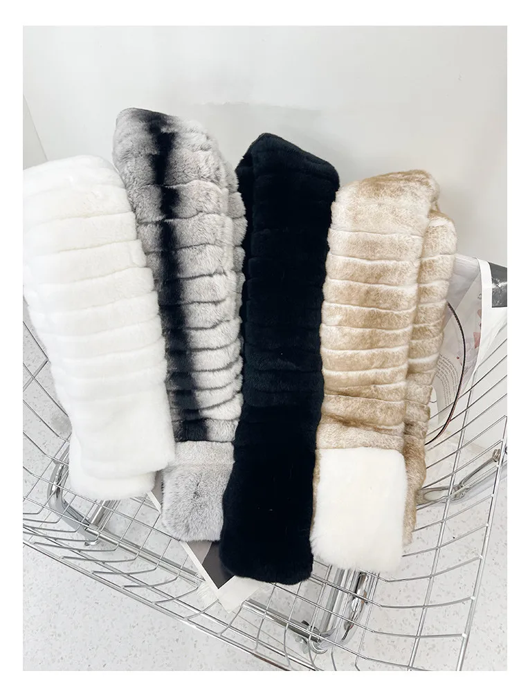 Winter Neue Echt Rex Kaninchen Pelz Schal Casual Flauschigen Warme Elegante Pelz Weiche Frauen Wraps Hals Wärmer – Detail 15