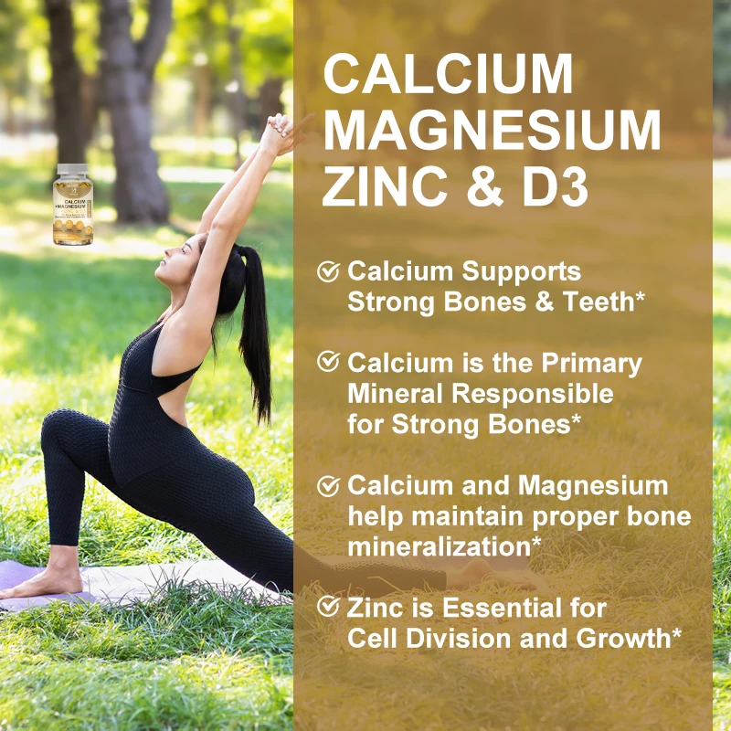 Calcium, Magnesium, Zinc & Vitamin D Capsules - Delicious Bone Health Capsules Supplement for Men, Women & Kids