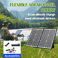 Panneau solaire pliable de 1000W, kit de chargeur solaire portable, étanche et à charge rapide avec connecteurs multiples pour station d'alimentation, camping, camping-car, voiture, alimentation d'urgence en extérieur. 6
