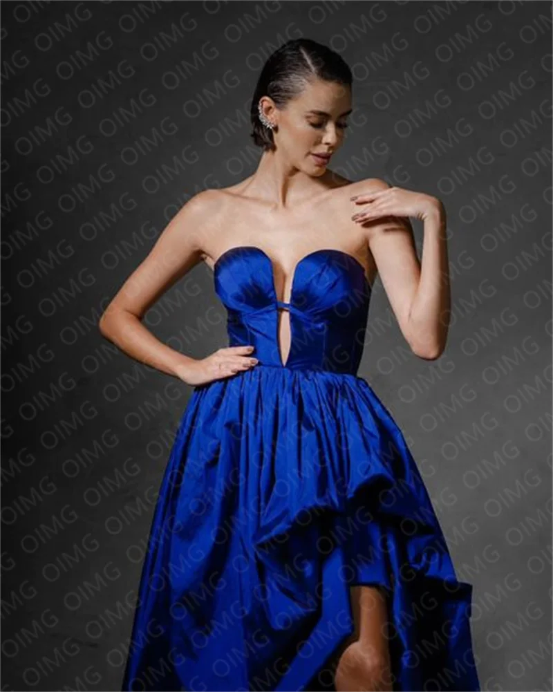 Oimg Blue Long Side Slit A Line Formal Event Party Dresses Sleeveless  Tiered Custom Made Dubai Evening Gowns Night Club Color Sky blue US Size  Custom Size