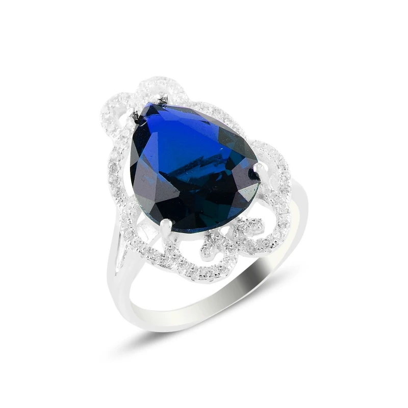 

Silver 925 Sterling Sapphire Zircon Engagement Ring