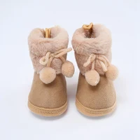 Baby Double Pom Soft Bottom Walking Shoes Boys Girls Solid Color Padded Cotton Shoes 0-2 Years Baby Snow Boots 1