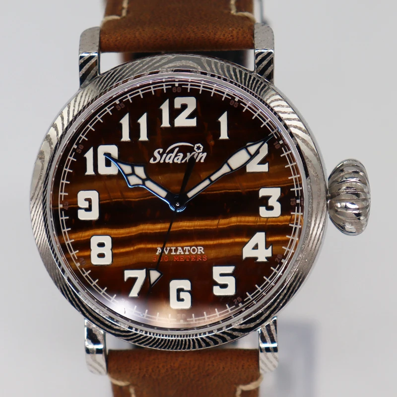 Orologio Meccanico Automatico Da Uomo Di Lusso Orologio Pilota In Acciaio Di Damasco Specchio Zaffiro Retro Flieger Orologio Quadrante Meteorite Pt500