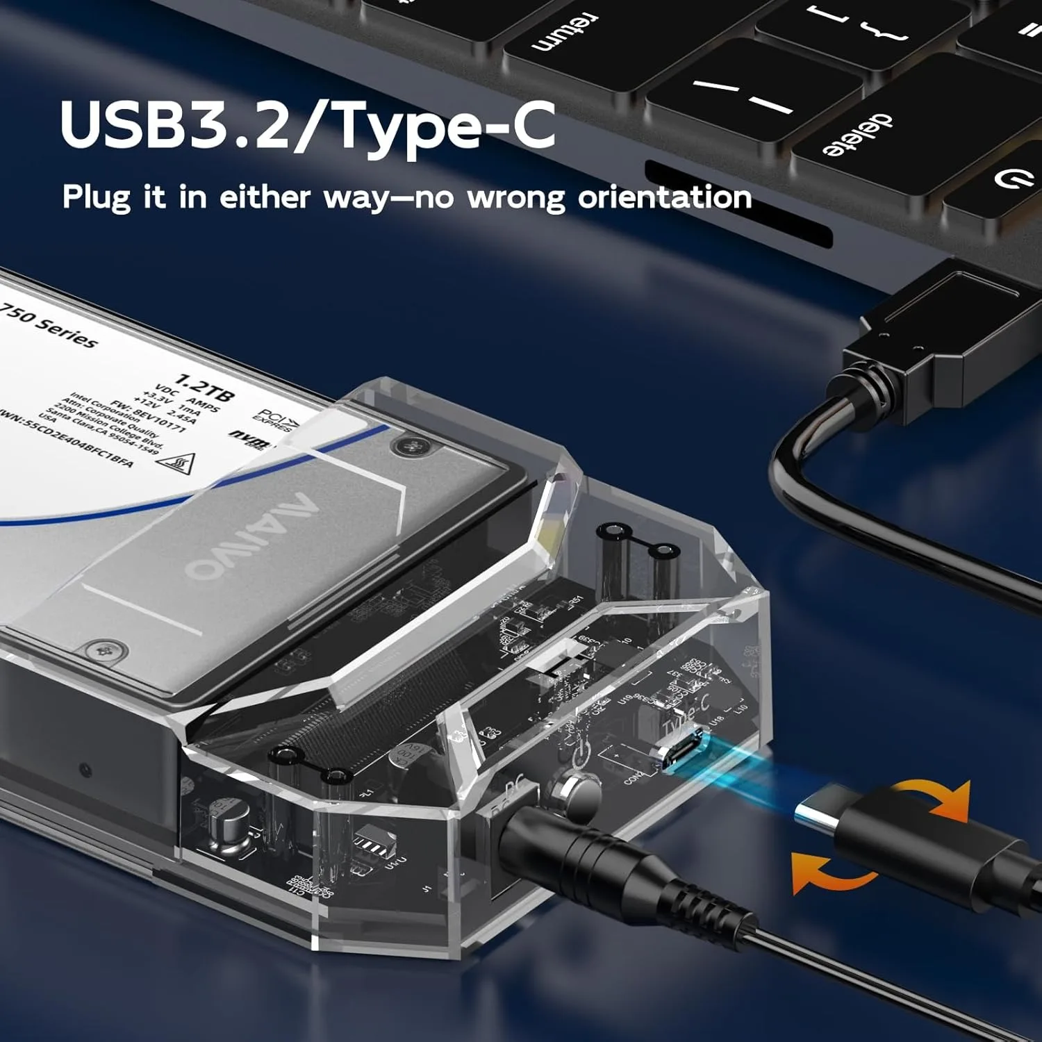 MAIWO 2.5'' U.2 NVMe SSD 인클로저 USB-C to U.2 어댑터 10Gbps USB3.2 Gen2 외장 U.2 SSD 케이스 툴리스 설치 방식 표시등 포함