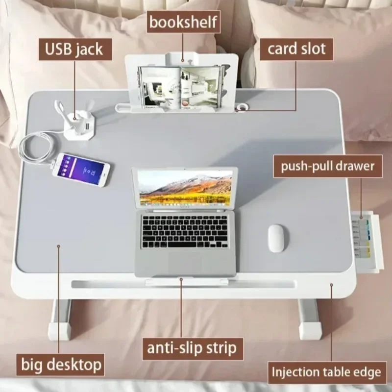 Foldable Laptop Table Dormitory Student Table OPTIONAL Book Stand Strip USB Jack Height Adjustable Laptop Stand for Bed laptop desk stand folding camping table