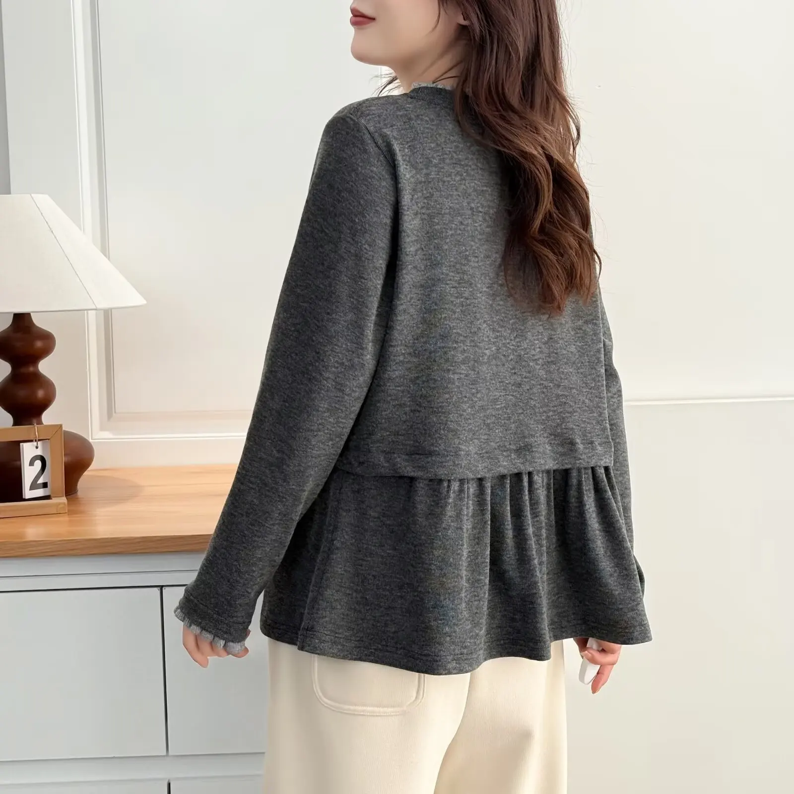 XXXXL Fashion Plus Size Woman Clothing T-Shirt Autumn And Winter 2025 Fake Two Pieces Ruffled Collar Fleece Warm Base Tops 200