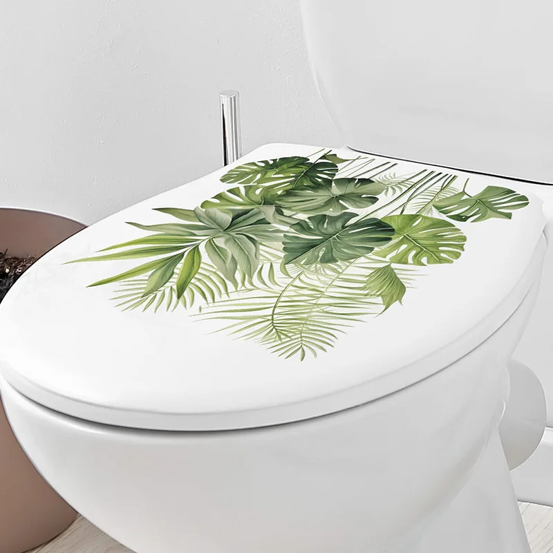 Vinyl stickers toilet stickers toilet wall stickers tropical green plant turtle back leaf wall sticker bathroom toilet decor living room cabinet home decoration decals beautify