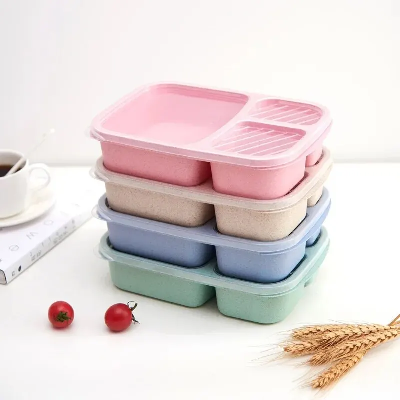 Wheat Straw Lunch Box Divided Compartments Insulated Lid Square Portable portable food container,portable lunch box