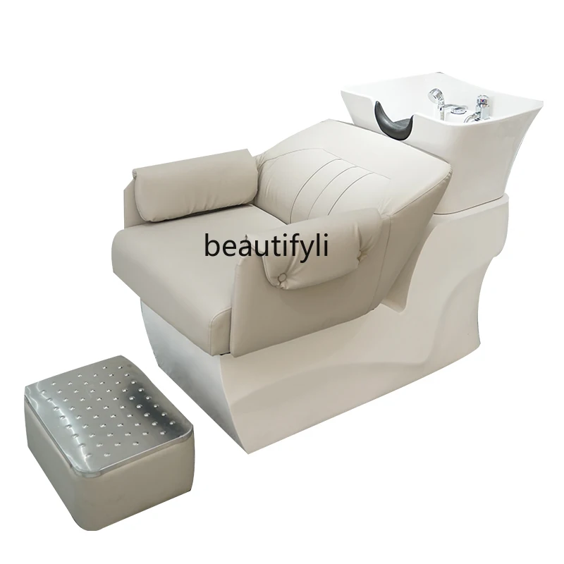 

High-End Ceramic Basin Shampoo Chair Hair Saloon Dedicated Half-Trip Flushing Bed Ceramic Basin Deep Basin Flushing Bed