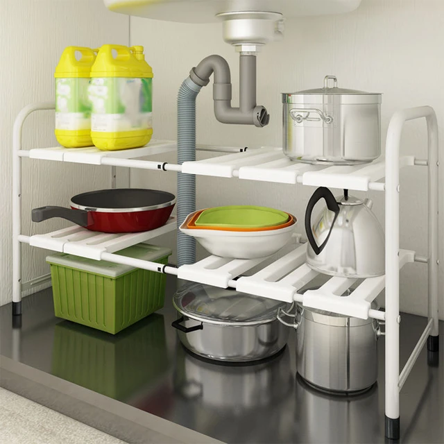 2 Layer Expandable Expandable Under Sink Storage Rack, Multi-function Kitchen  Pot Pan Organizer Cabinet Shelf Holder 