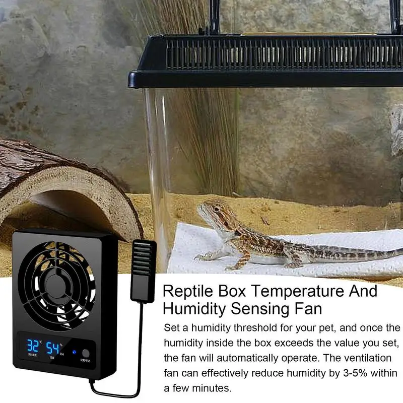 Ventilateur Intelligent pour Enclos de Reptiles, avec Affichage LED, Vent de Bain à Faible Bruit pour Amphibiens, Serpents