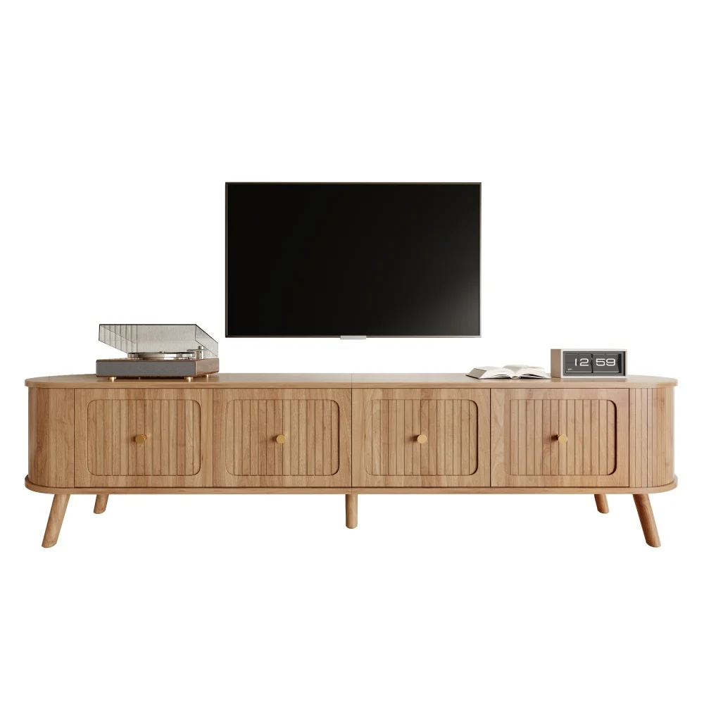 TV-Schrank aus Walnussholz mit 4 Schranktüren, Goldenen Griffen, Holzbeinen und TV-Panel in Einzigartigem Design – Detail 26