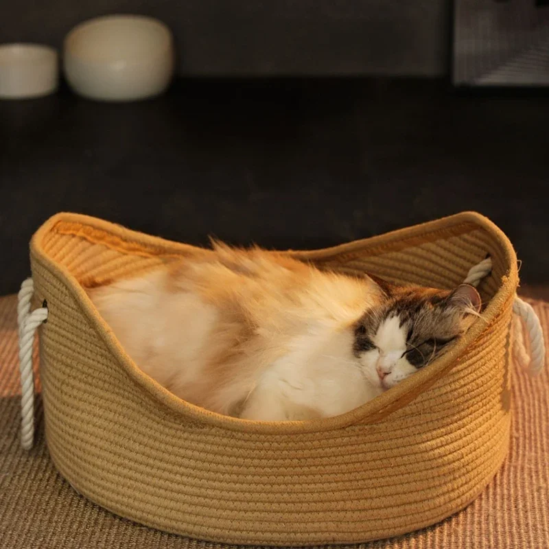 

Cat Bed Litter Handcrafted Rattan Cat Scratching Mat Four Season Universal Cat Basket Nests Pet Deep Sleeping Beds Pets Supplies