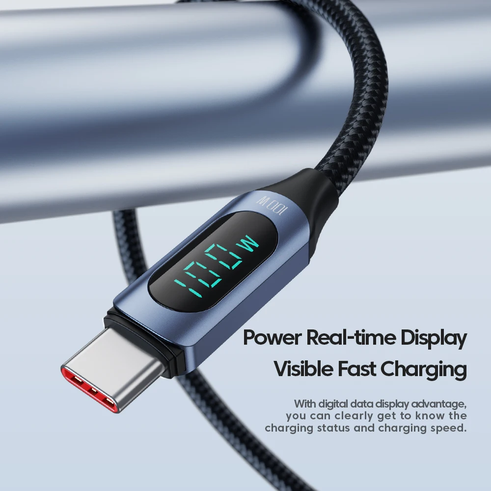 High-Speed 100W USB-C to USB-C Cable with Digital Display - Colorful Data and Charging Cord