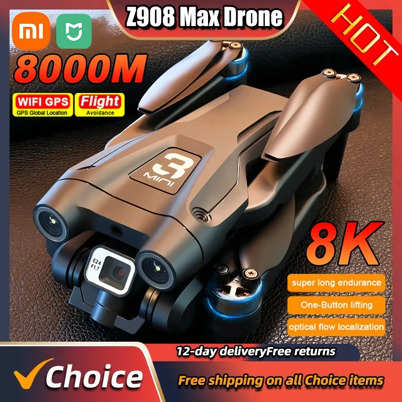 Drone Quadcopter Xiaomi Z908Pro Max Dual Cameras HD 8K Brushless Motor GPS FPV Obstacle Avoidance Folding