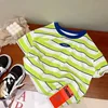 Summer Striped TShirt Fashion Casual Short-sleeved Tops Babies Cotton Thin Round Neck Tops Boys Toddler Cpstume Contrast Tees 3