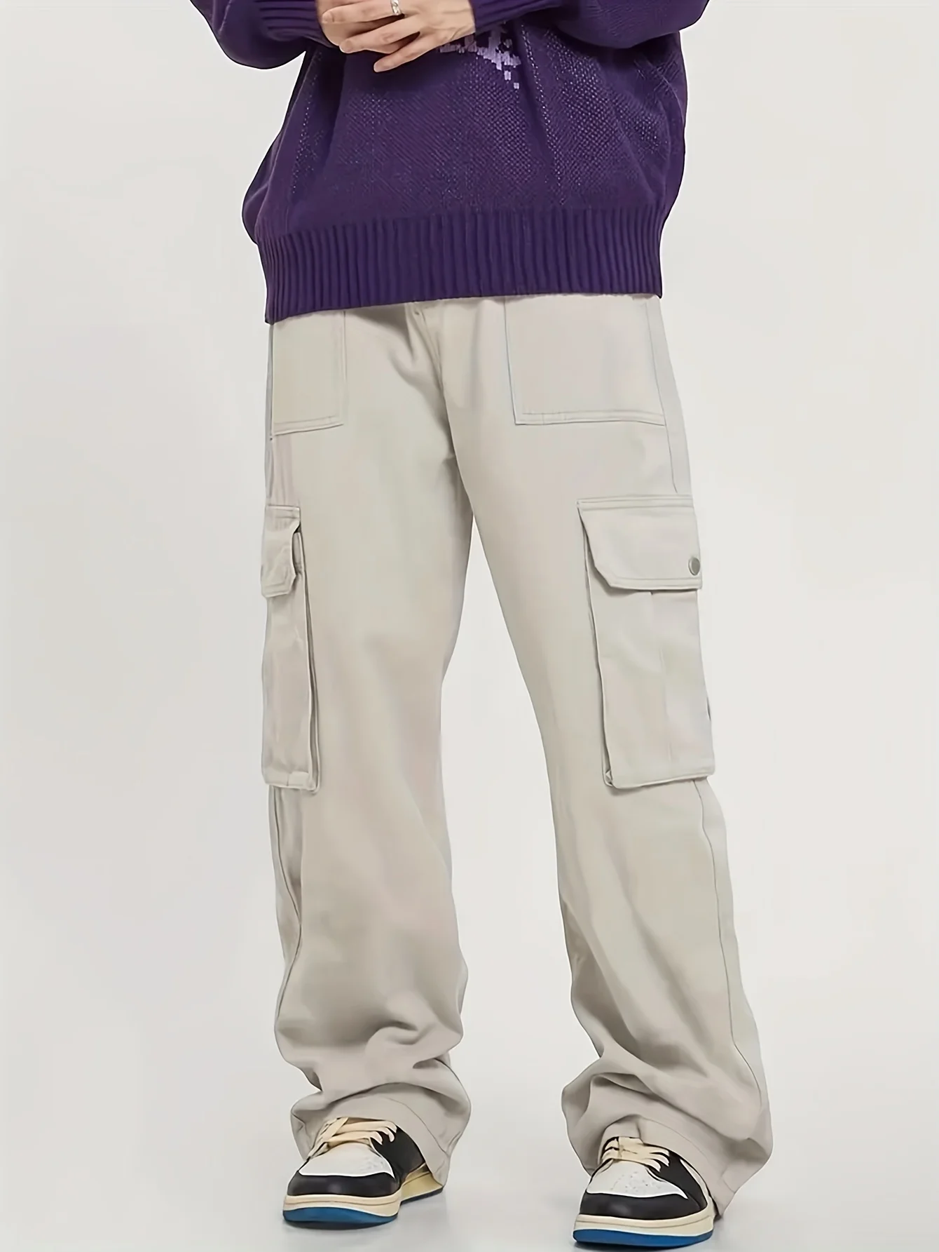 Große Taschen Cargo-Hose für Herren, Locker Geschnittene Weite Baggy Cargo-Hose, Hip-Hop Streetwear Multi-Taschen Mode-Jogginghose – Detail 5