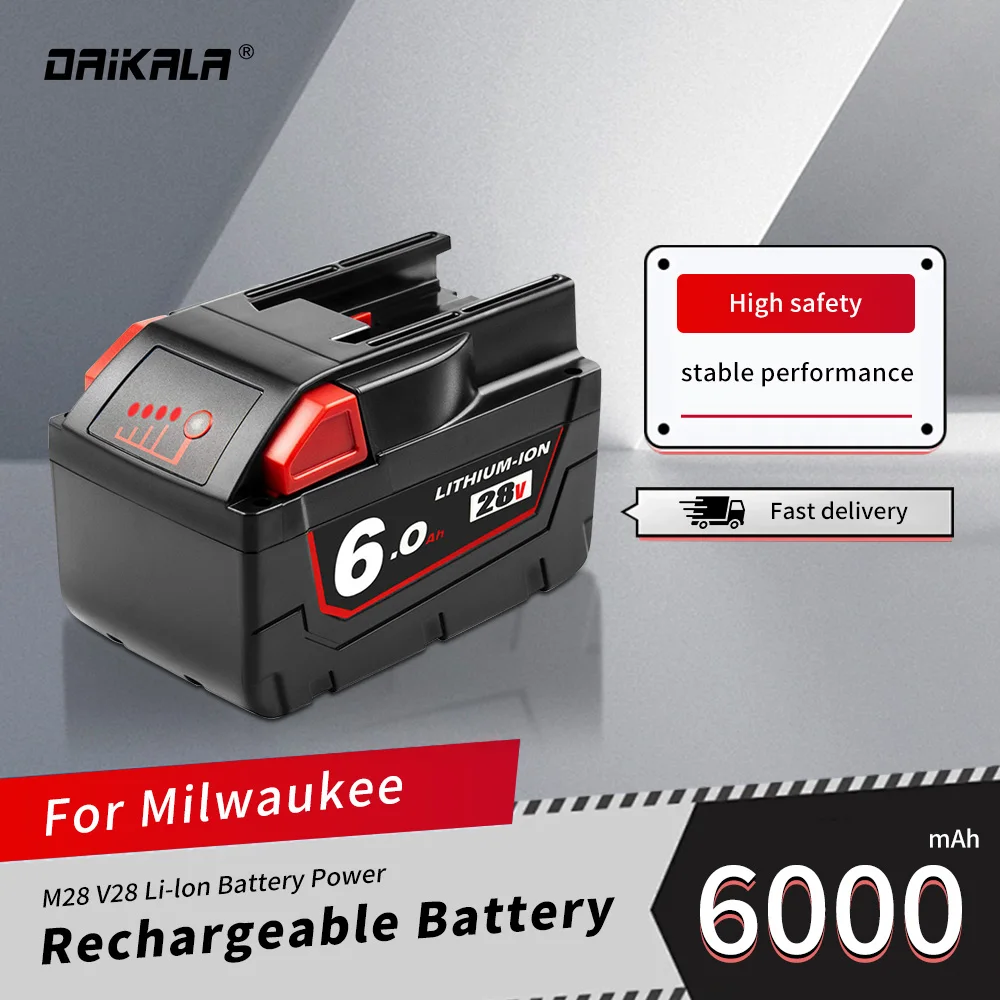 

2024 28V 6.0Ah for Milwaukee M28 Battery Li-Ion Replacement Battery for Milwaukee 28V M28 48-11-2830 0730-20 Tool Battery