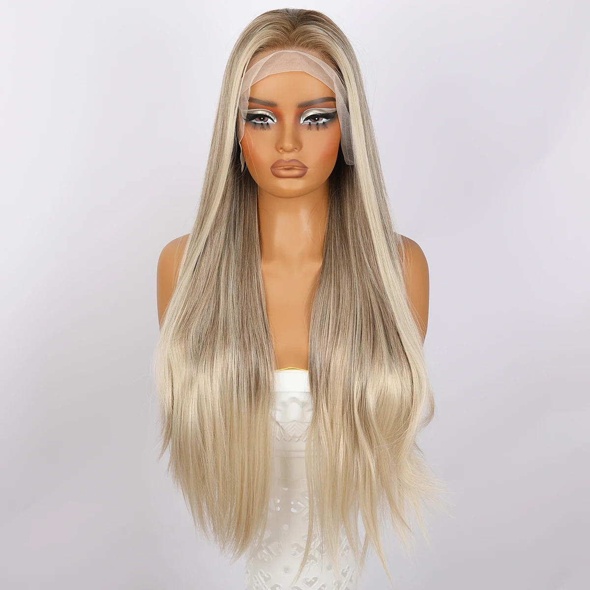 13X4 Lace Front Rita Cosplay With Bangs Wig Party Daily Heat-Resistant Wig 28 inch Long Straight Hair Lace Front Silver Gray