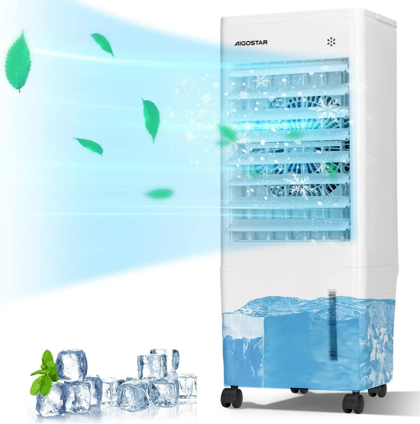 

Evaporative Air Cooler, Portable Air Cooler Cooling Fan with Cooling & Humidifier, 3 Wind Speeds, 70° Oscillation, 330 CFM, Oll