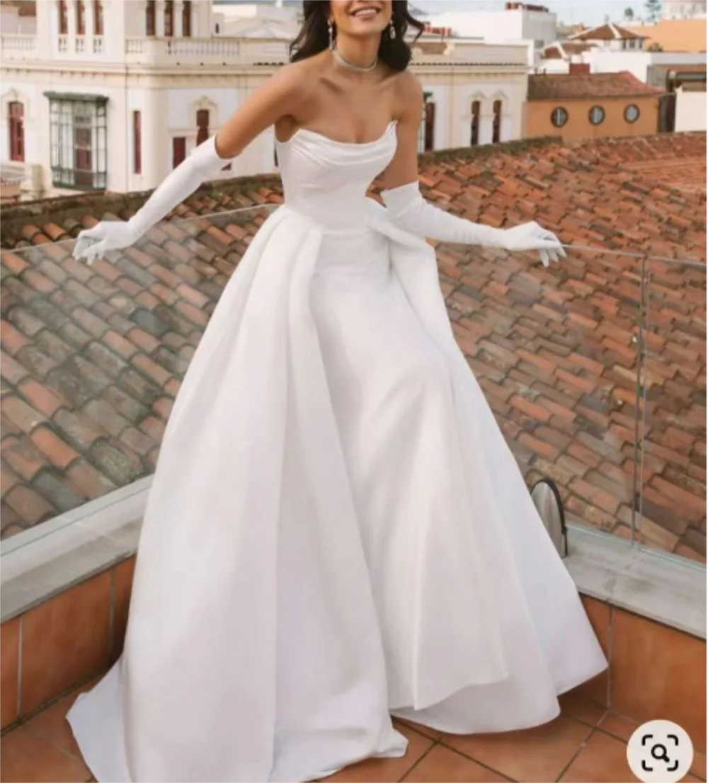 

Новинка, красивое белое свадебное платье без рукавов с плиссированным атласом и рисунком на заказ, T015