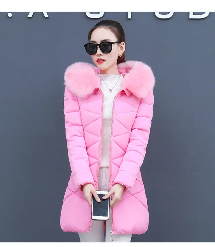 Korean Fashion Slim Thin Long Down Cotton Jacket Winter Warm Thick Parkas Cotton Women Snow Outerwear Big Fur Collar Female Coat