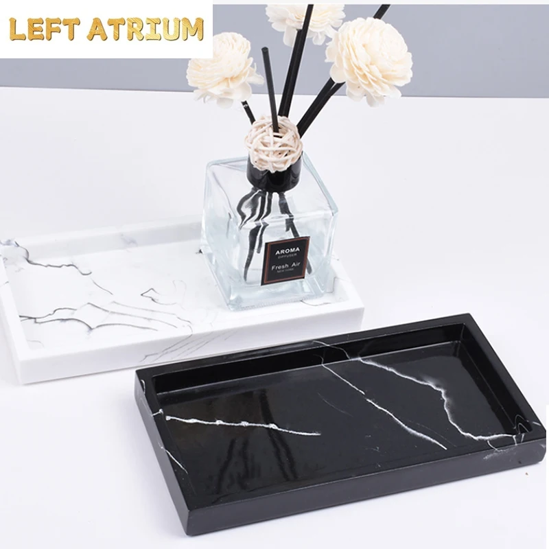 ถาดวางของในห้องน้ำ ของตกแต่งบ้าน ถาดทรงสี่เหลี่ยมสำหรับวางบนเคาน์เตอร์ กันน้ำ ลายหินอ่อน ที่จัดระเบียบเครื่องสำอาง  ภาชนะเรซิ่นสำหรับเก็บสบู่ 1