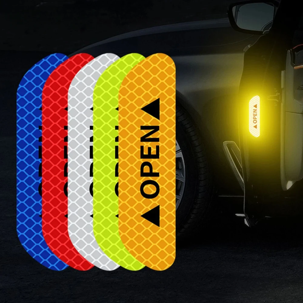 4PCS Reflective Car Door Sticker Safety Opening Warning Reflector Tape Decal Car Accessories Exterior Interior Reflector Sticker 1