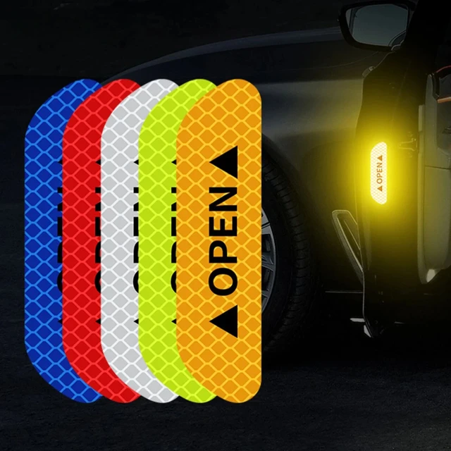 4PCS Reflective Car Door Sticker Safety Opening Warning Reflector Tape Decal Car Accessories Exterior Interior Reflector Sticker 1