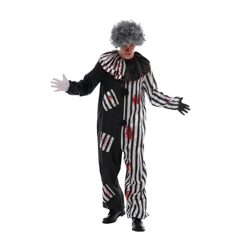 Adult Evil Clown circus Cosplay Halloween Costume Vintage Men's Bloody Killer Clown Carnival Easter Purim Fancy Dress cosplay costume