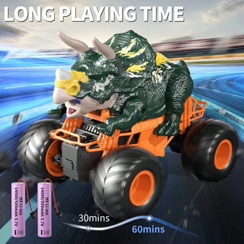 Remote Control Triceratops Toys Truck High Speed With Roar Light And For Kids 3-7 Ages Off Road Dinosaur Outdoor Cars For Boys 3