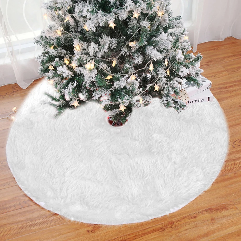 Description Picture 4 of item1x White Christmas Tree Plush Skirt 78-122cm Christmas Long Plush Tree Skirt Base Floor Mat Cover Christmas Party Theme Ornament