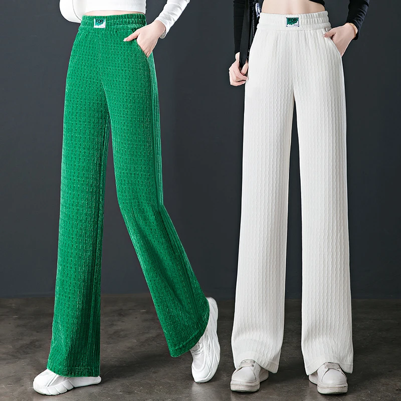 Chenille High-waisted Straight-leg Pants Women's Spring and Autumn New Drape Wide-leg Pants Loose and Thin Mopping Casual Pants plus size clothing