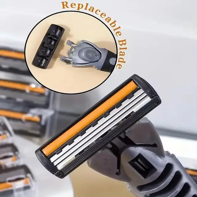 Variety Packs Skin Guard Anti-Slip Handle Replacement Triple Blades Reusable Safety Manual Razors for Men Shaving Bathing Trave 2
