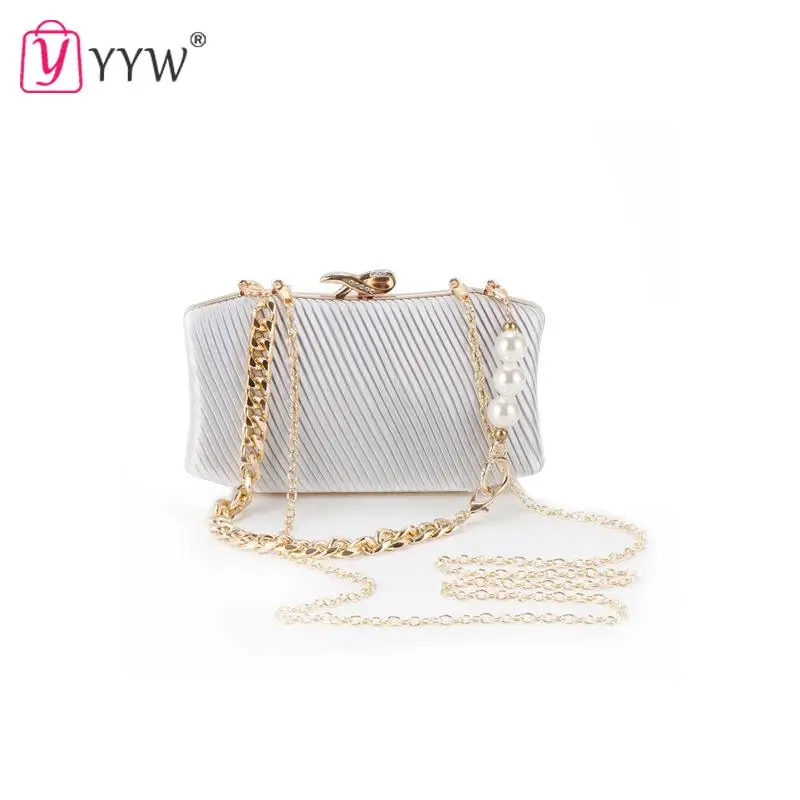 Elegant Pearl Evening Bags Rhinestone Hard-Surface Box Bags Handle Female Wedding Bag Shoulder Pouch Banquet Party Luxury Purse