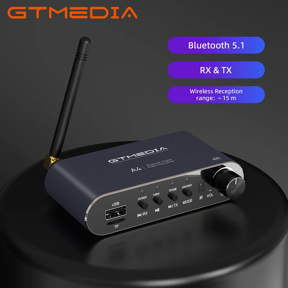 

Новинка, Bluetooth-передатчик GTMEDIA A4 портативный приемник Bluetooth 5,1 4 в 1, Bluetooth-адаптер RX: A2DP/AVRC,TX: A2DP SBC AAC