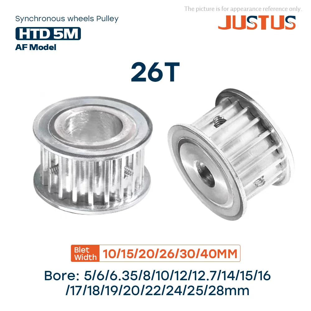 

AF Type 26 Teeth HTD 5M Timing Pulley Bore 5mm-28mm for 10/15/20/26/30/40mm Width Belt Used In Linear Pulley 5GT