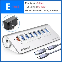 ORICO Multi-Port USB3.2 Hub with Card Reader and Charger Switch (E with US plug)