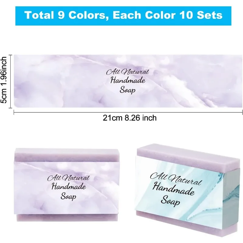 Marble Soap Wrappers 90pcs 9 Styles Soap Packaging Paper Wrap Paper Tape Vertical Tag Sleeves Covers