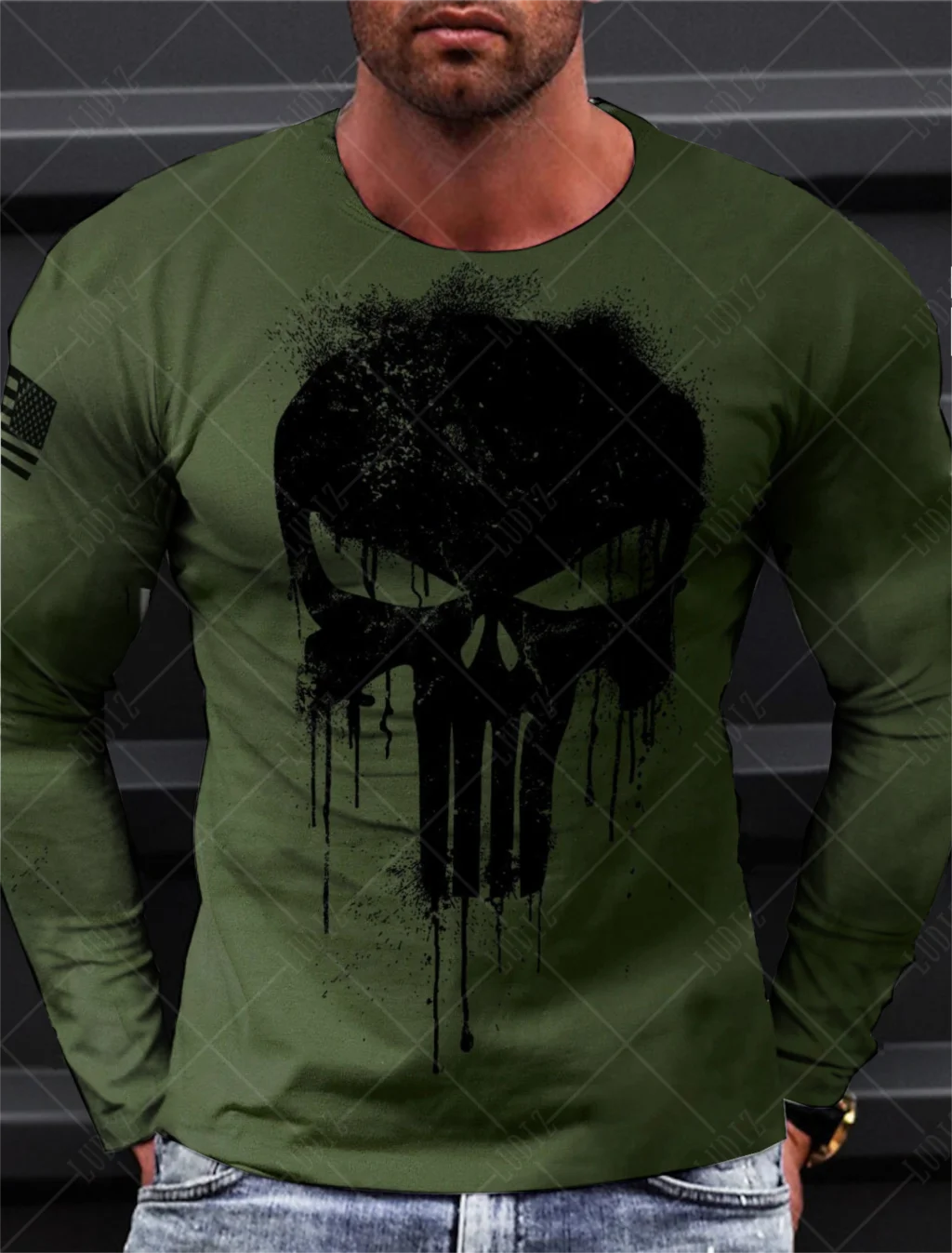 

Men's Long sleeve T shirt for men 3D Print Military Patriotic Skull T Shirt Tops Autumn Oversized Sportswear Men Clothing Tees