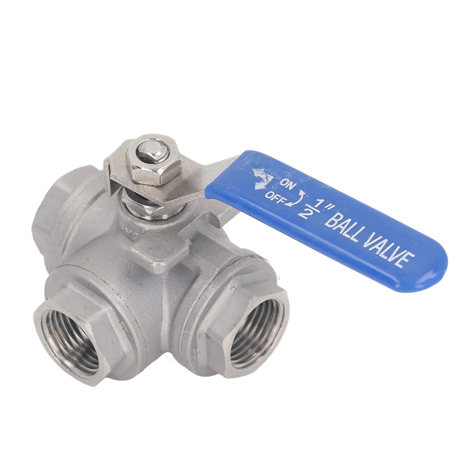3 Way Ball Valve 3 Way Ball Valve 1/2in DN15 304 Stainless Steel Female Thread L Type Manual Drive for Water Oil Gas