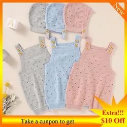 Ensemble de 2 pièces pour nouveau né garçon et fille, barboteuse, vêtements une pièce, combinaison tricotée, casquette, body pour enfants 