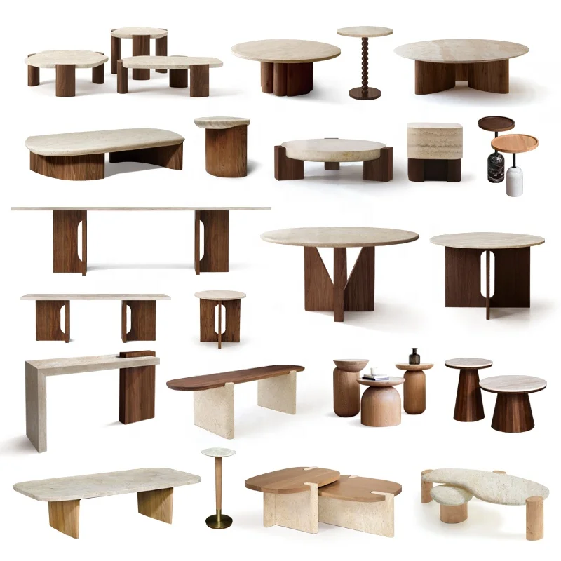 Modern living room furniture factory villa coffee tables solid wood base calacatta viola black marble coffee table