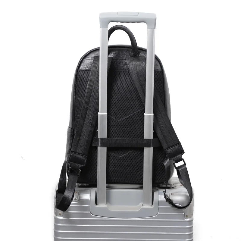 YIFANGZHE  Genuine Cowhide Leather Backpack for Men Multifunctional 15.6 inch Laptop Executive Business Travel College Bag