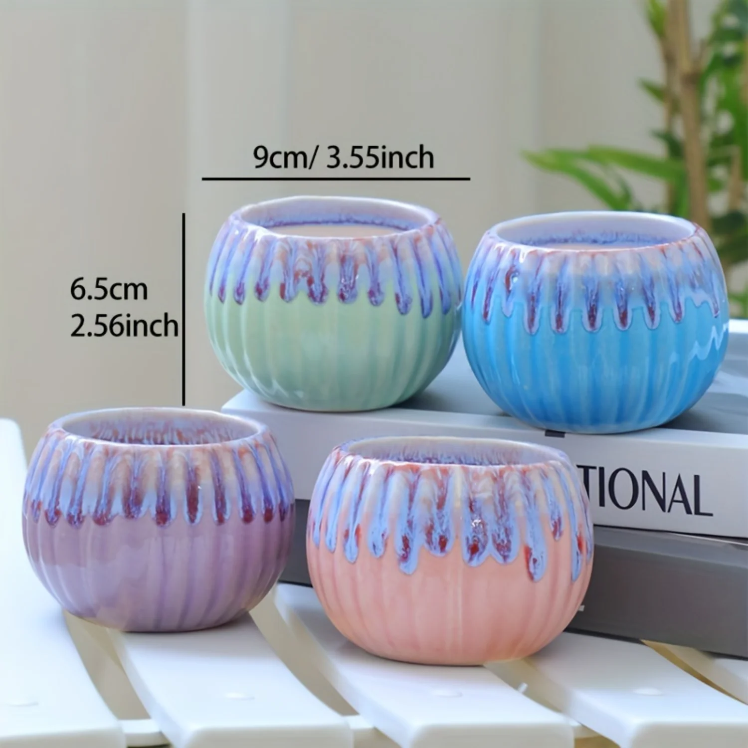 Colorful 4pcs Ceramic Succulent Pot Set-Ideal for Colorful Cactus & Horticulture in Small Spaces