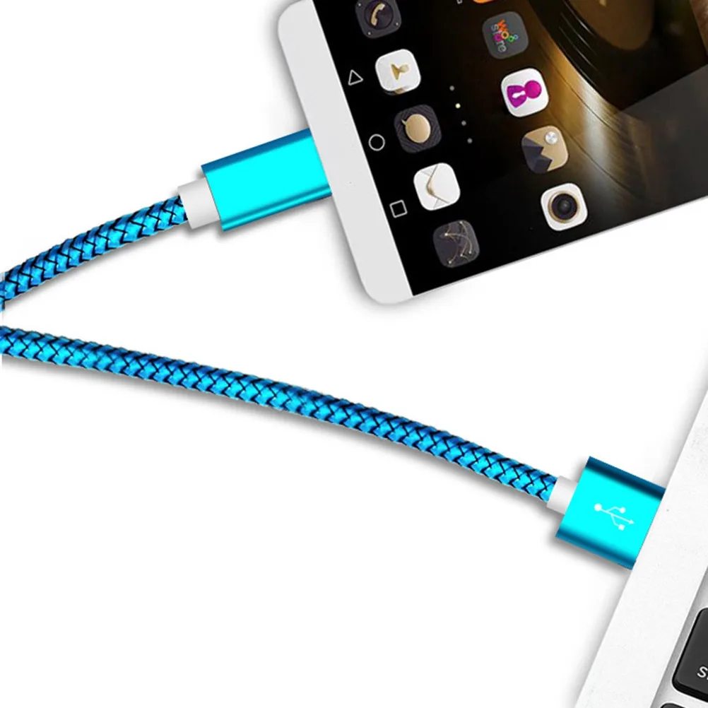 1미터 블루 나일론 편조형 마이크로 USB 충전 케이블 2.1a 데이터 전송 코드 안드로이드 폰 및 태블릿 호환