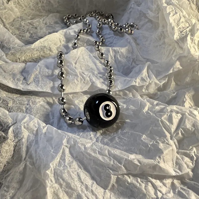 Creative Black 8 Billiard Pendant Beads Necklace For Women