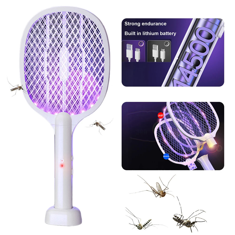 2 in 1 Handheld Mosquito Swatter Rechargeable Electric Mosquito Killer Mosquito Trap Lamp Automatic Mosquito Killer Pest Control