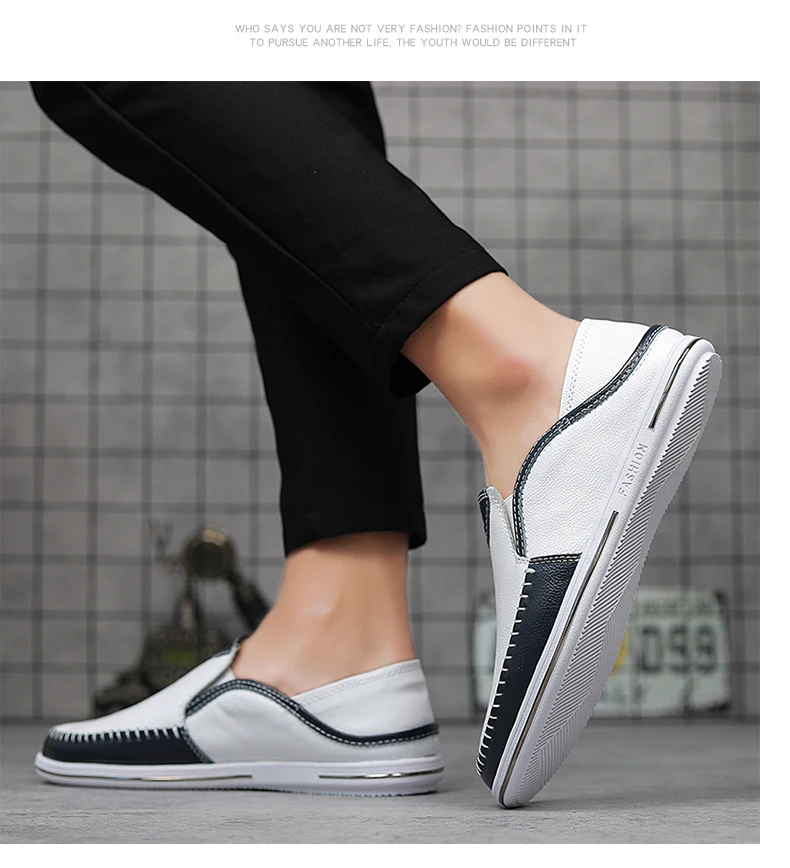 Lässige Leder-Männer-weiße Schuhe, Herren-Loafer, atmungsaktive Schuhe, trendige Herrenschuhe – Detail 15