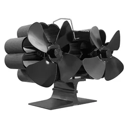 Double Headed Pattern Fireplace Fan Black Stove Fan Quiet Denoise House Double Head 8-blade Twin Thermal Power Ventilation